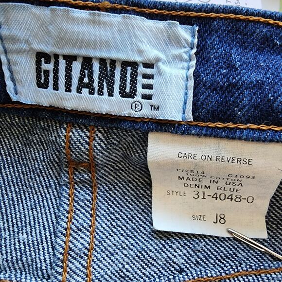 Vintage Gitano Bare Back Denim Midi Skirt Size J8 46" Dark Wash Front Slit 80s - Picture 9 of 9